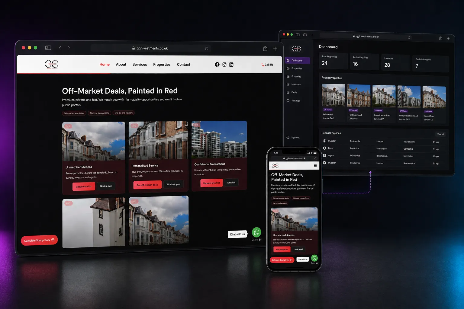 Completed GG Investments property listing website, admin dashboard and mobile experience
