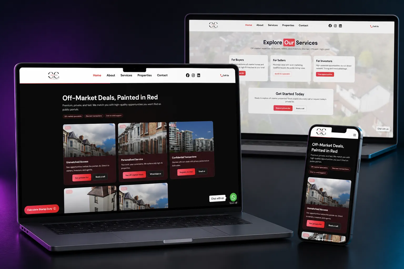 GG Investments public property website, admin dashboard and responsive listing experience