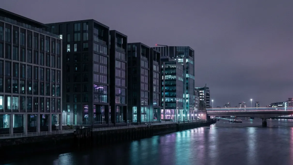 Modern London at night in the WebPulse visual style