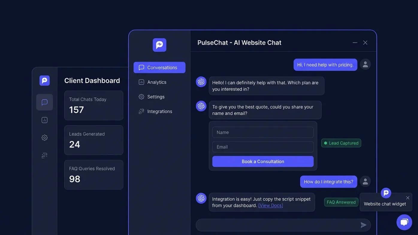 PulseChat AI website chatbot and lead capture system by WebPulse Technologies